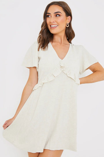 Linen Frill Detail Smock Dress